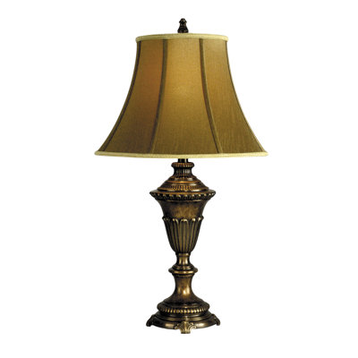 One Light Table Lamp with Fabric Shade in Multi Bronze