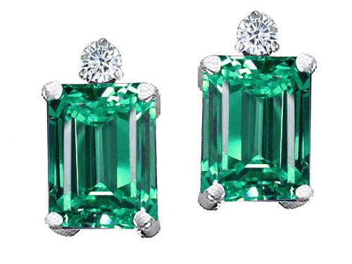 Tommaso design Studio 2.54 cttw Tommaso Design Emerald Cut 8x6mm Simulated Emerald And Genuine Diamond Earring Studs in 14k White Gold at Sears.com