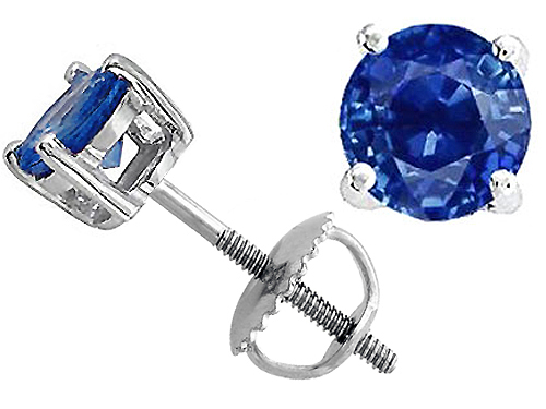Tommaso design Studio 1.20 cttw Tommaso Design 5.5mm Round Genuine Sapphire Earring Screw Back Studs in 14k White Gold at Sears.com