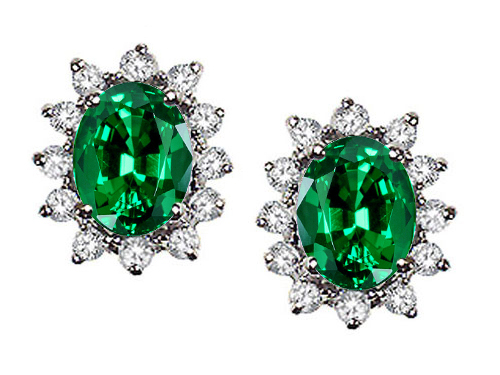 Tommaso design Studio 2.04 cttw Tommaso Design Oval 8x6mm Simulated Emerald And Genuine Diamonds Earrings in 14k Yellow Gold at Sears.com