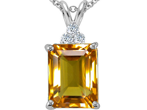 Tommaso design Studio 2.56 cttw Tommaso Design Emerald Cut 10x8 mm Genuine Citrine and Diamond Pendant in 14k White Gold at Sears.com