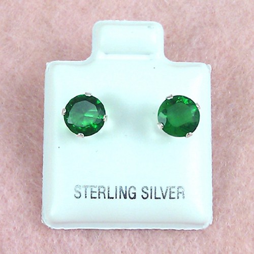 Sterling Silver - 6mm Rd CZ Simulated Emerald Earrings