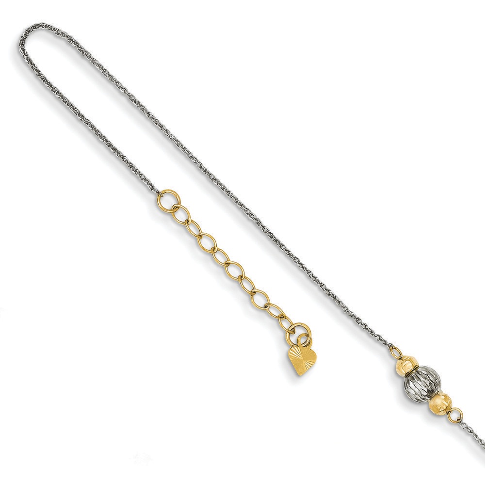 Jewelryweb 14k White Gold Ropa Two-tone Diamond-cut Bead With 1inch Ext Anklet - 9 Inch at Sears.com