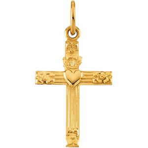 Jewelryweb 14k Yellow Gold Childs Cross With Heart Pendant 13x10mm at Sears.com