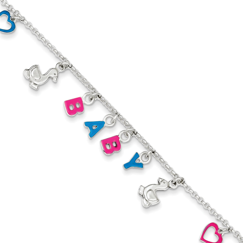 Jewelryweb Ster. Silver Adj-able Enameled Baby Charm Bracelet - 6 Inch - Lobster Claw at Sears.com