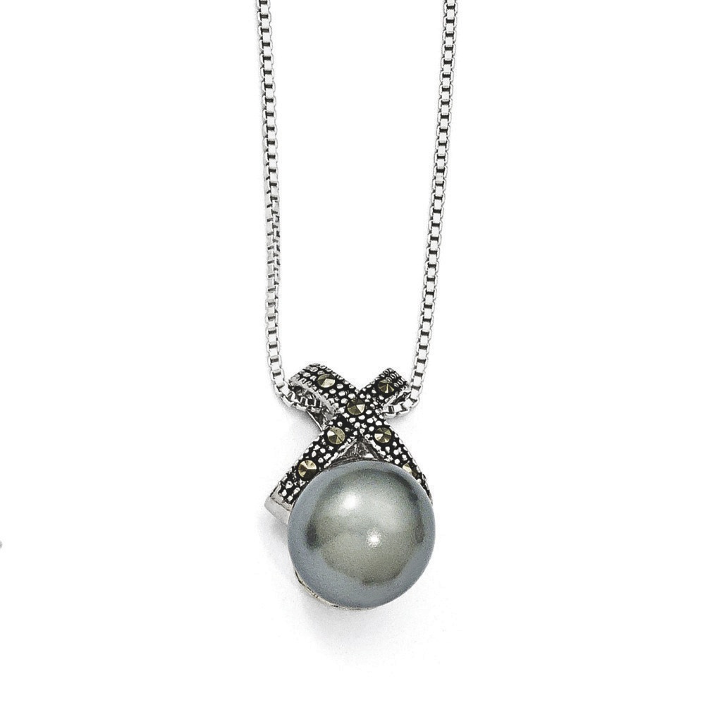 Jewelryweb Marcasite Synthetic Gray Pearl Necklace - 18 Inch - Spring Ring at Sears.com