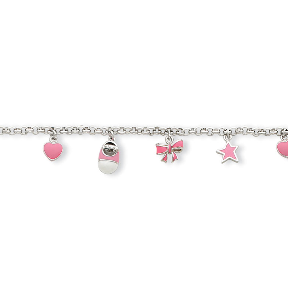 Jewelryweb Sterling Silver Pink Enameled Baby Charm Bracelet - 5.5 Inch - Lobster Claw at Sears.com