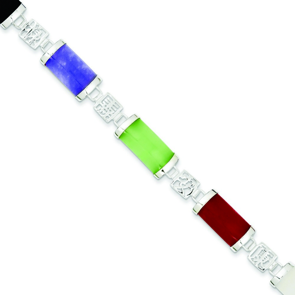 Jewelryweb Open-Backed Multi-Colored Jade Onyx Bracelet - 7 Inch - Box Clasp at Sears.com