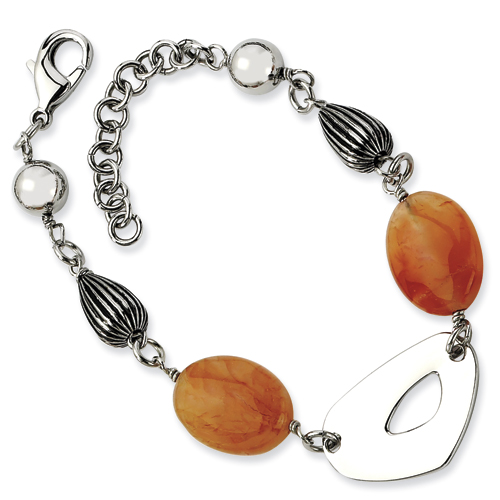 Jewelryweb Stainless Steel Red Orange Agate Bracelet - 8.25 Inch at Sears.com
