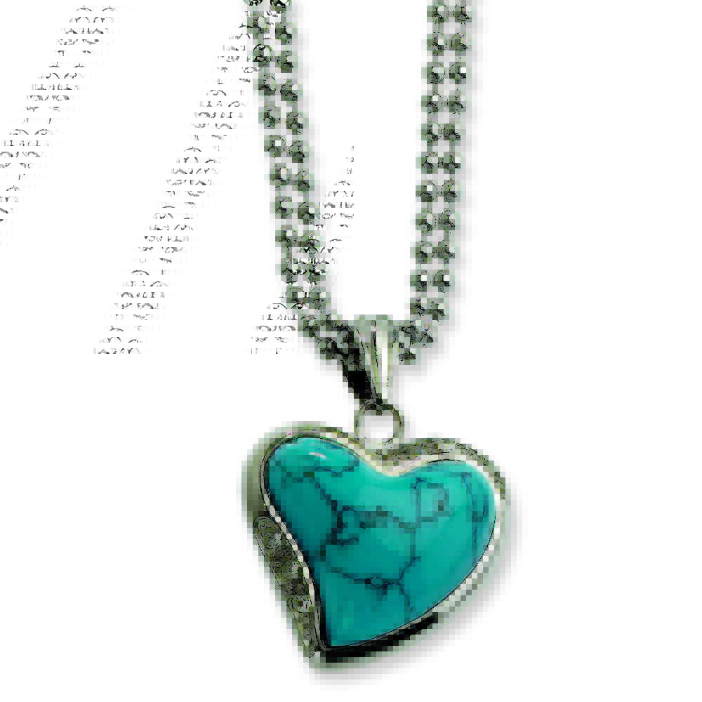 Jewelryweb Stainless Steel Blue Created Turquoise Heart with CZs Necklace - 28 Inch at Sears.com