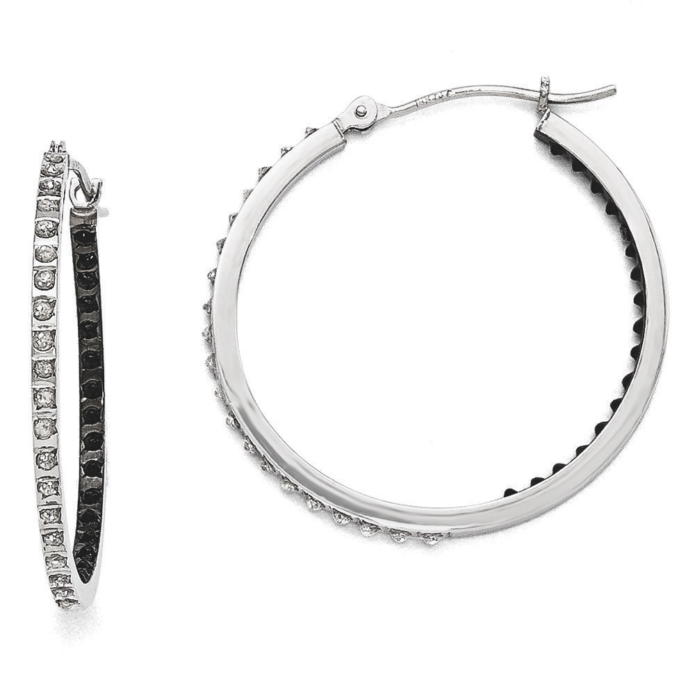 Jewelryweb 14k White Gold Diamond Fascination B and W Dia. Round Hinged Hoop Earrings - Measures 30x2mm at Sears.com