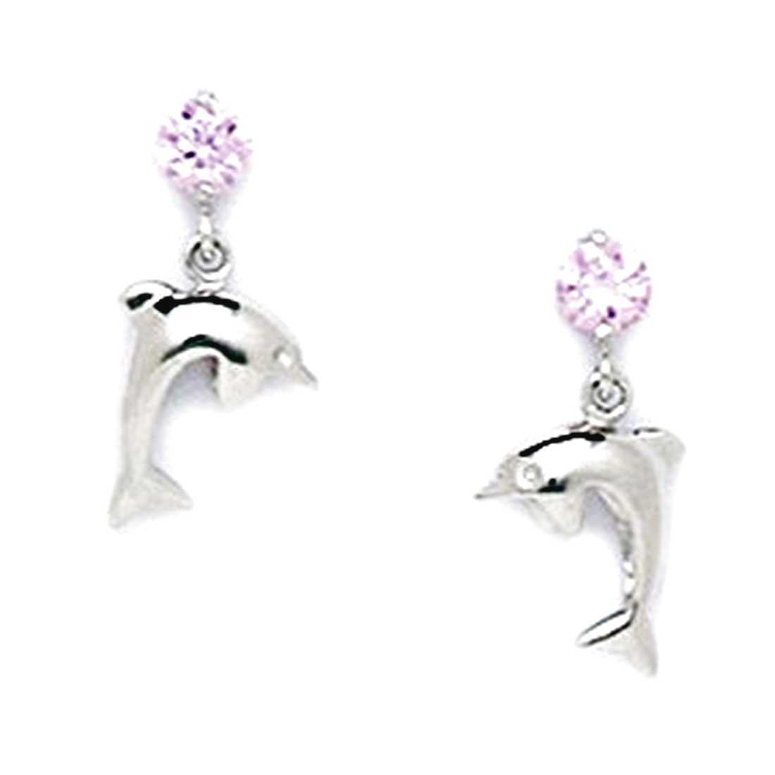 Jewelryweb 14k White Gold Pink CZ Dolphin Drop Screwback Earrings - Measures 13x7mm at Sears.com