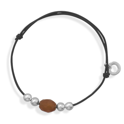 Jewelryweb Adjustable Black Elastic Cord Bracelet 4mm Sterling Silver Beads 8mm X 10mm Faceted Carnelian Bead at Sears.com