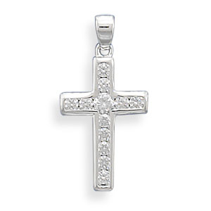 Jewelryweb Sterling Silver Small Channel Set CZ Cross Pendant Measures 19x12mm- 2mm Round Czs Charm at Sears.com