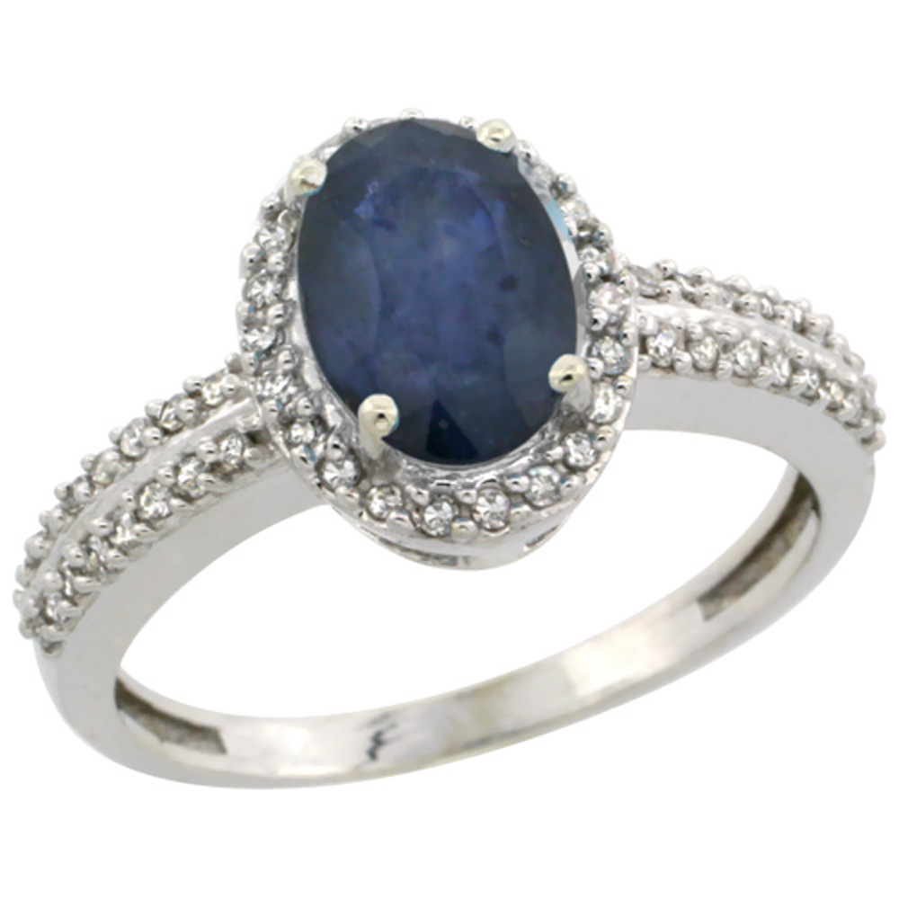 Sabrina Silver 10k White Gold Diamond Halo Blue Sapphire Ring 1.2 ct Oval Stone 8x6 mm, 3/8 inch wide, sizes 5-10 at Sears.com