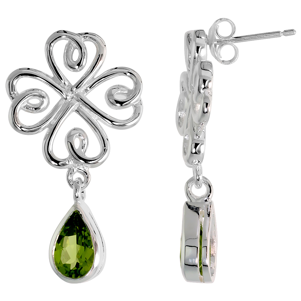 Sabrina Silver Sterling Silver Celtic Shamrock Tear Drop Earrings w/ Natural Peridot, 1 1/4 inch (31 mm) long at Sears.com
