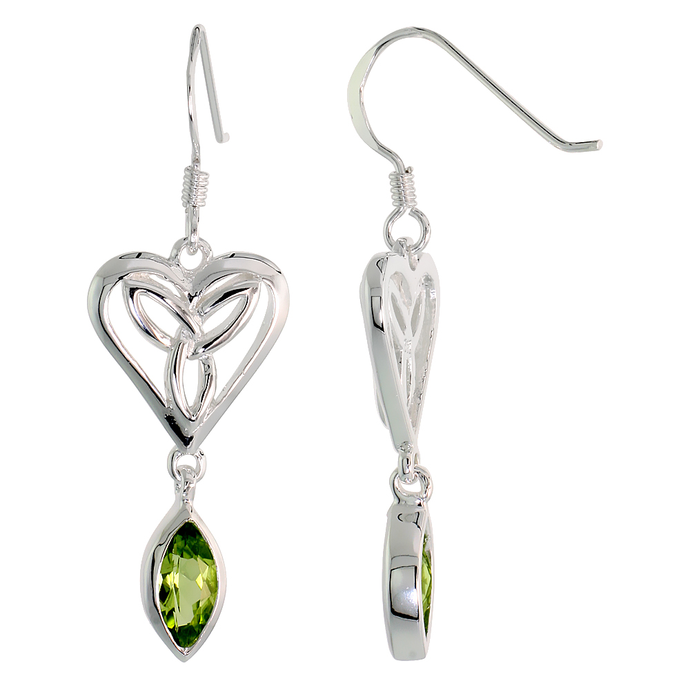 Sabrina Silver Sterling Silver Celtic Triquetra Heart Earrings w/ Natural Peridot, 1 1/2 inch (39 mm) long at Sears.com