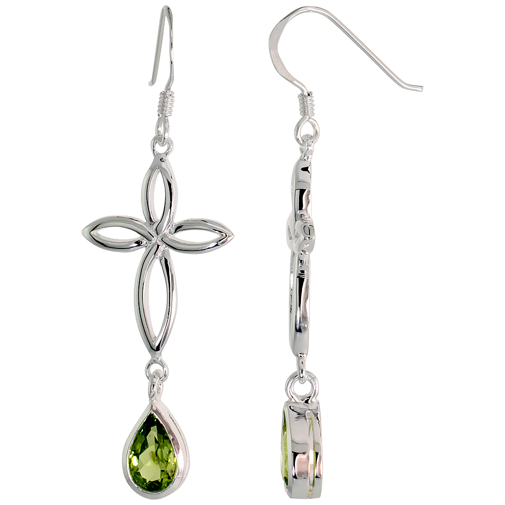 Sabrina Silver Sterling Silver Celtic Knot Cross Tear Drop Earrings w/ Natural Peridot, 2 inch (50 mm) long at Sears.com