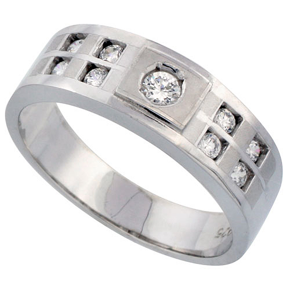 Sabrina Silver Sterling Silver Men"s CZ Wedding Ring Band, 9/32 in. (7 mm) wide at Sears.com