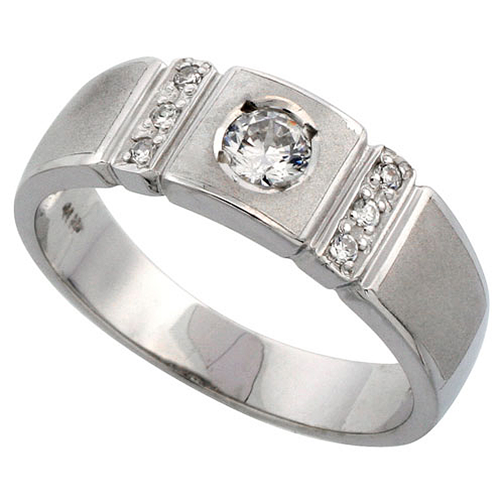 Sabrina Silver Sterling Silver Men"s CZ Wedding Ring Band, 9/32 in. (7 mm) wide at Sears.com