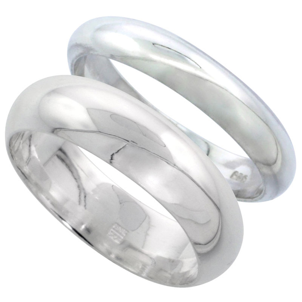 Sabrina Silver Sterling Silver High Dome Wedding Band Ring Set His and Hers 4 mm + 6 mm sizes 4 to 13.5, at Sears.com