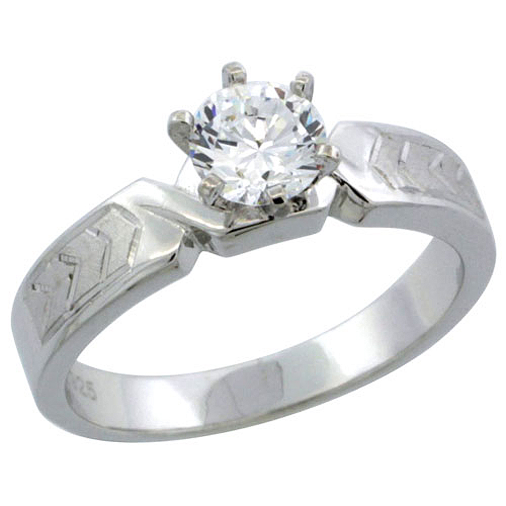 Sabrina Silver Sterling Silver Chevron Pattern 1 Carat Size (6 mm) Solitaire CZ Engagement Ring, 3/16 in. (4.5 mm) wide at Sears.com