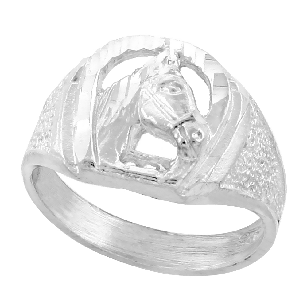 Sabrina Silver Sterling Silver Small Horse Shoe Ring w/ Horse Head Diamond Cut Finish 1/2 inch wide, sizes 8 - 13 at Sears.com