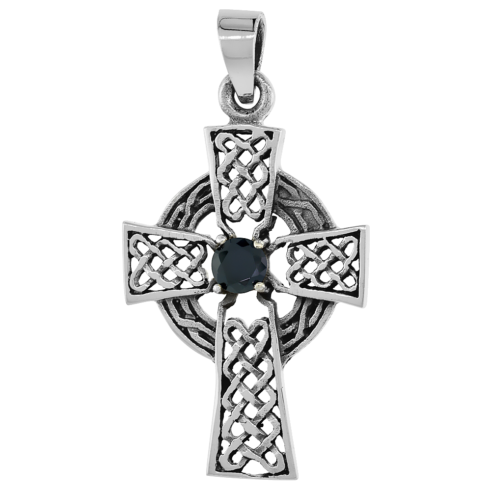 Sabrina Silver Sterling Silver Celtic High Cross Pendant w/ Single Black CZ, w/ 18" Thin Box Chain at Sears.com