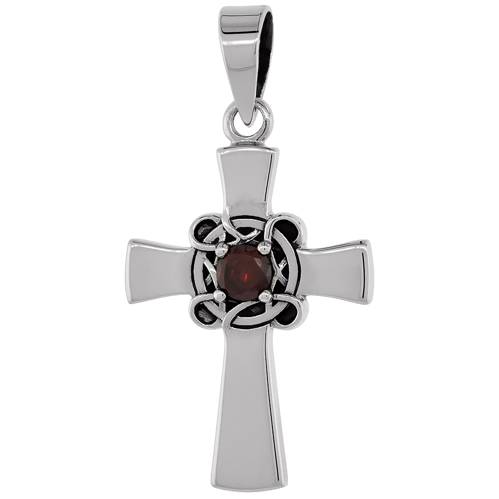 Sabrina Silver Sterling Silver Celtic Center Cross Pendant w/ Single Red CZ, w/ 18" Thin Box Chain at Sears.com