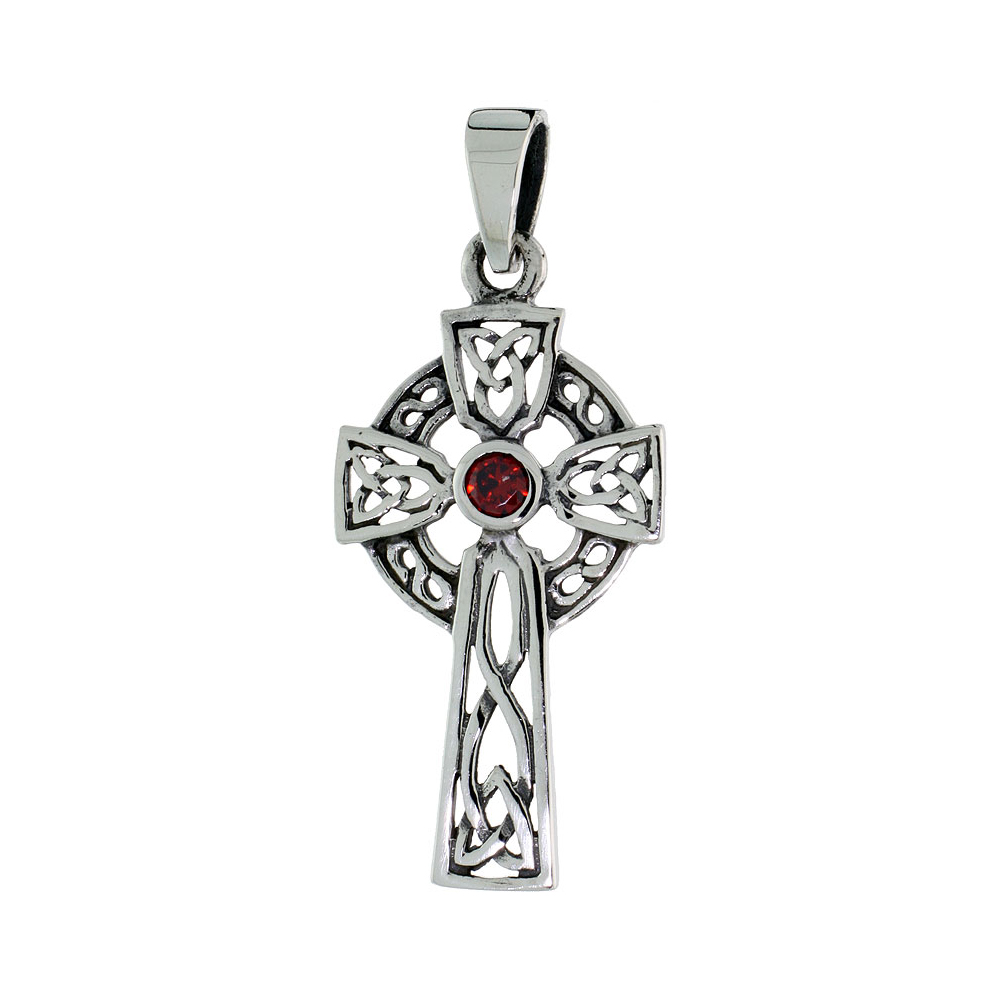 Sabrina Silver Sterling Silver Trinity Celtic Cross Pendant w/ Single Red CZ, w/ 18" Thin Box Chain at Sears.com