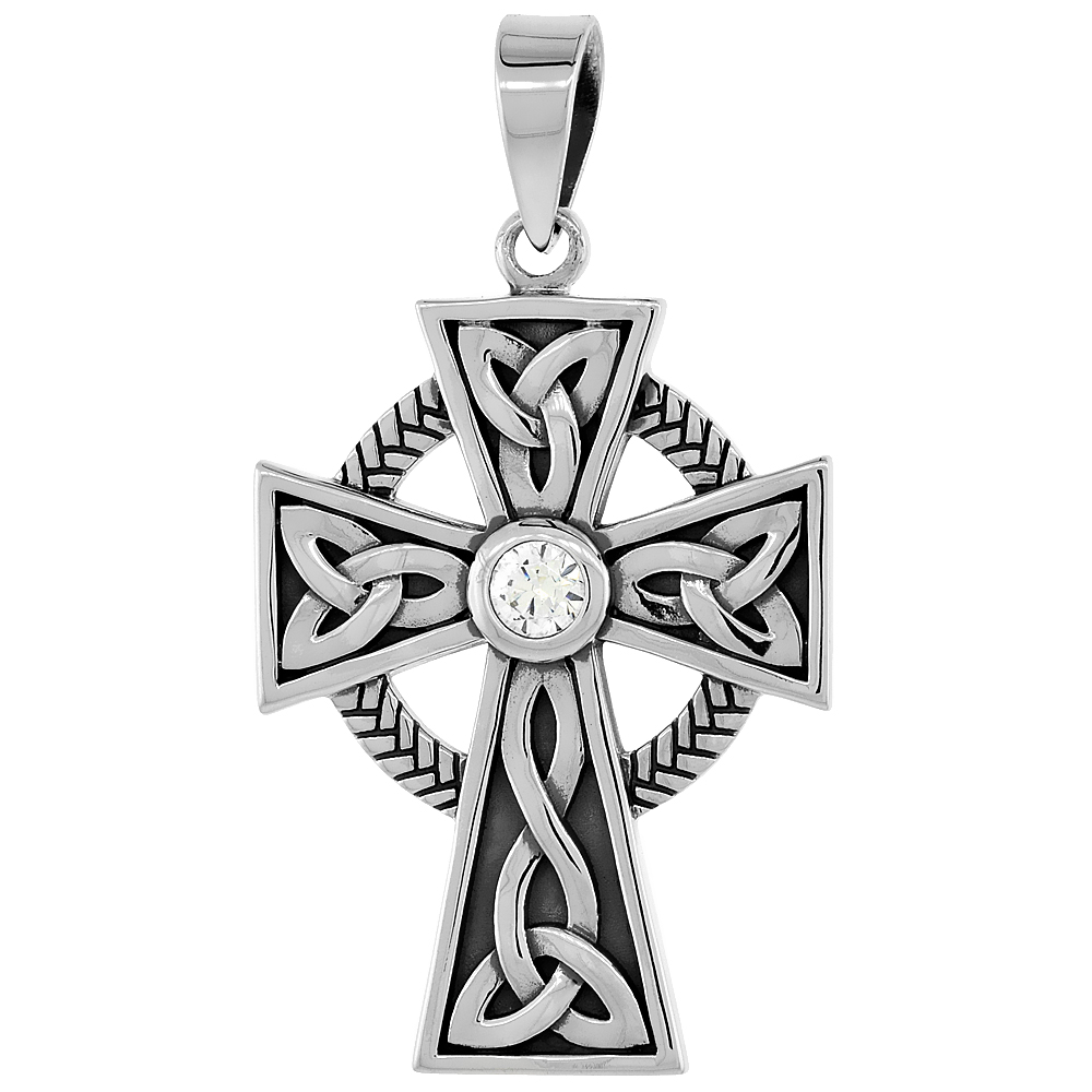 Sabrina Silver Sterling Silver Trinity Celtic High Cross Pendant w/ Single Clear CZ, w/ 18" Thin Box Chain at Sears.com