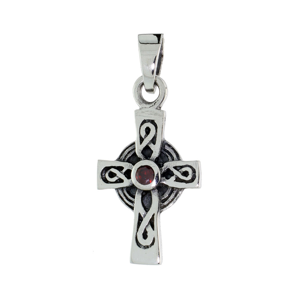Sabrina Silver Sterling Silver Infinity Loop Celtic Cross Pendant w/ Single Red CZ, w/ 18" Thin Box Chain at Sears.com