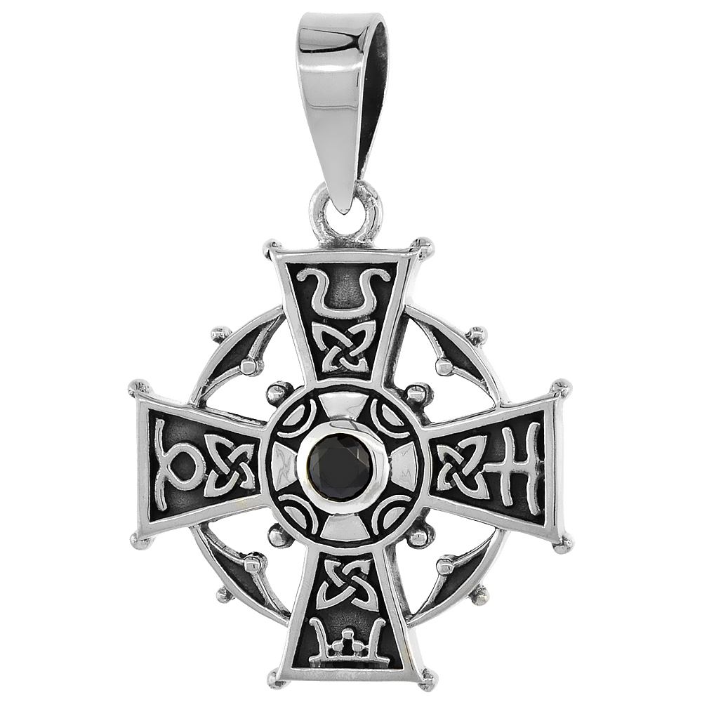 Sabrina Silver Sterling Silver Celtic Cross Pendant w/ Single Black CZ, w/ 18" Thin Box Chain at Sears.com