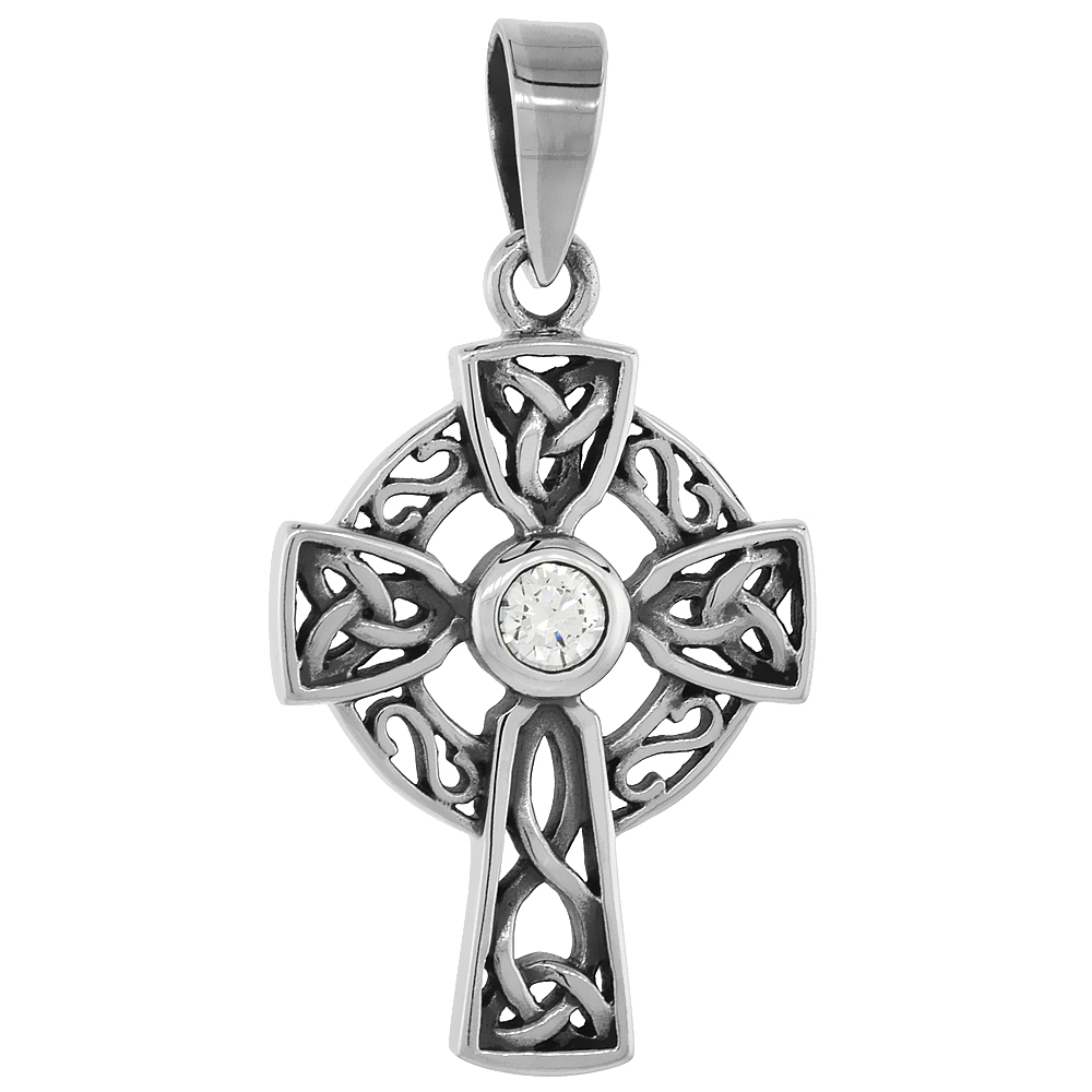 Sabrina Silver Sterling Silver Trinity Celtic Cross Pendant w/ Single Clear CZ, w/ 18" Thin Box Chain at Sears.com
