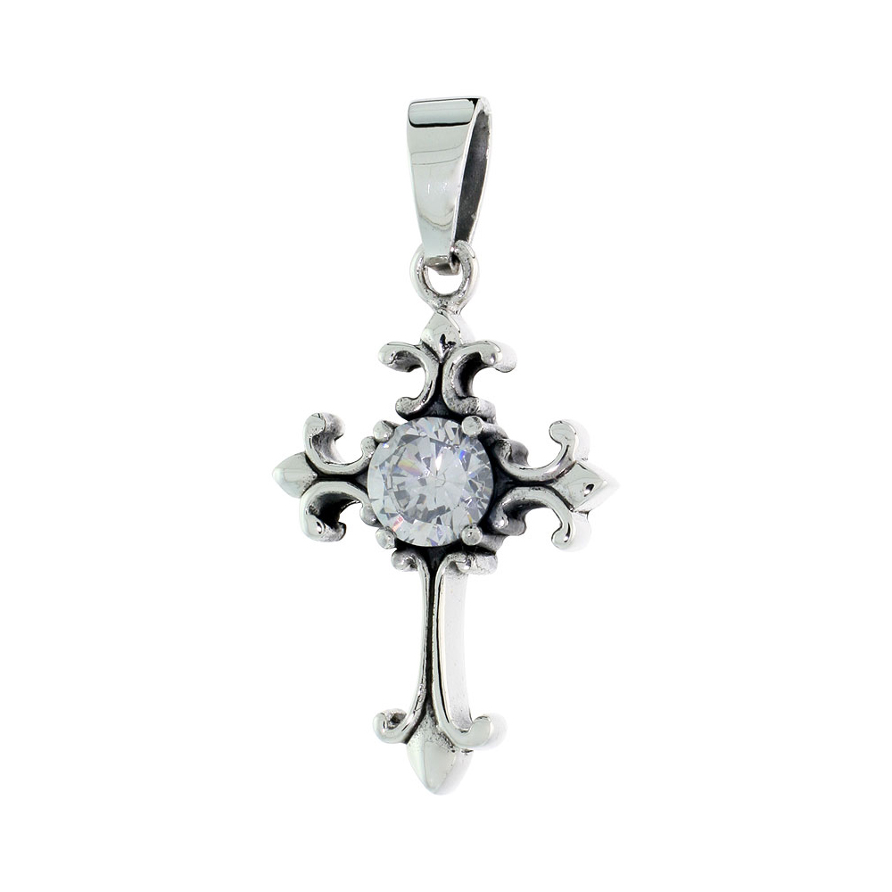 Sabrina Silver Sterling Silver Cross Fleury Pendant w/ Large Clear CZ, w/ 18" Thin Box Chain at Sears.com