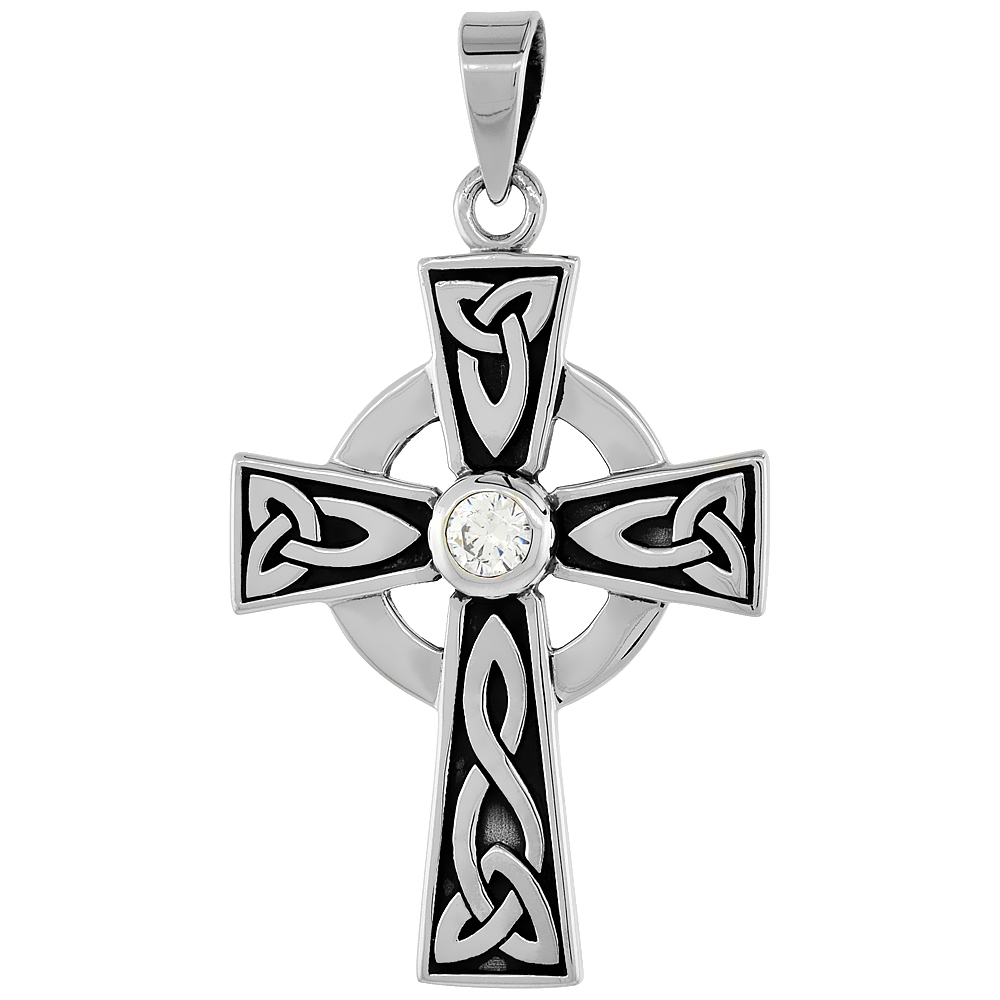 Sabrina Silver Sterling Silver Presbyterian Trinity Celtic Cross Pendant w/ Single Clear CZ, w/ 18" Thin Box Chain at Sears.com