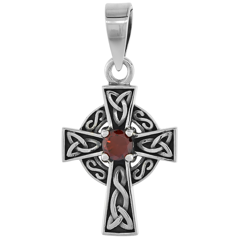 Sabrina Silver Sterling Silver Small Trinity Celtic Cross Pendant w/ Single Red CZ, w/ 18" Thin Box Chain at Sears.com