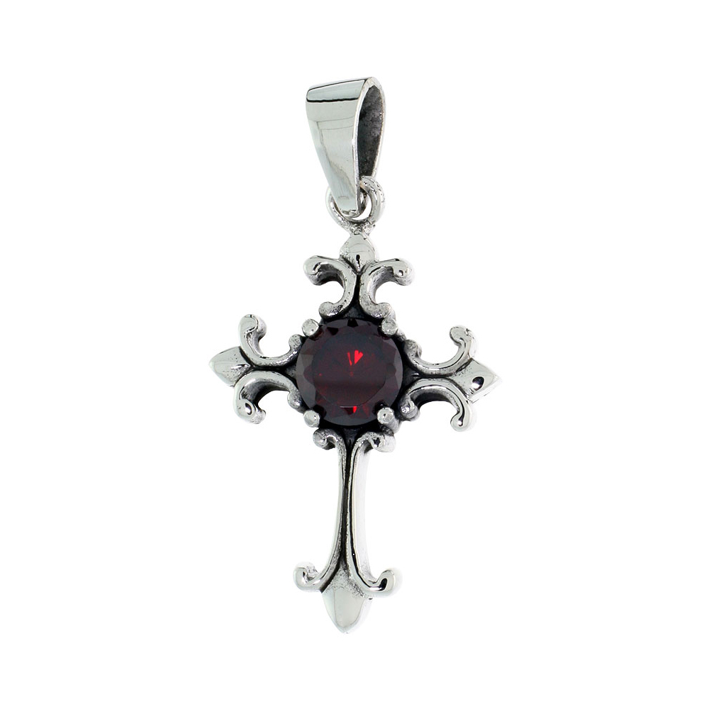 Sabrina Silver Sterling Silver Cross Fleury Pendant w/ Large Red CZ, w/ 18" Thin Box Chain at Sears.com