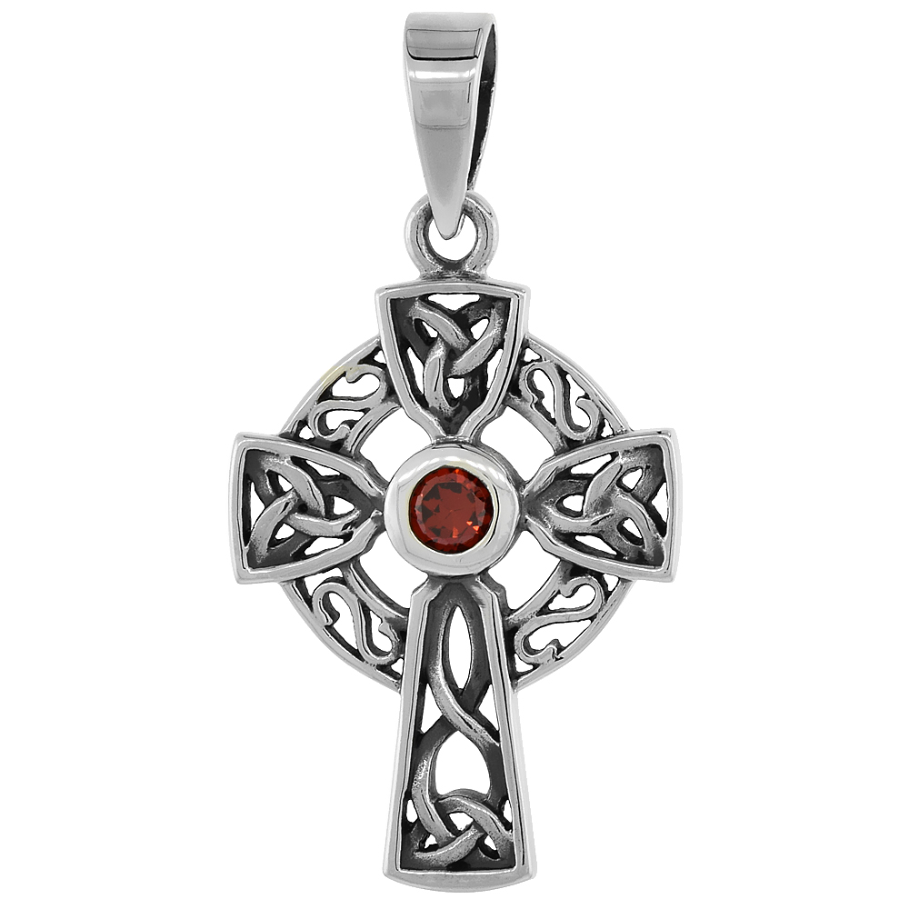 Sabrina Silver Sterling Silver Trinity Celtic Cross Pendant w/ Single Red CZ, w/ 18" Thin Box Chain at Sears.com