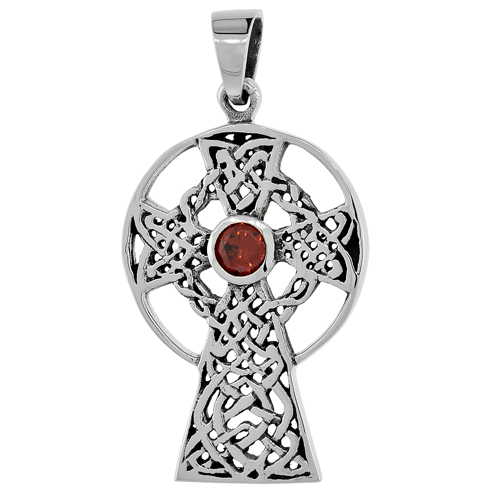 Sabrina Silver Sterling Silver Celtic High Cross Pendant w/ Single Red CZ, w/ 18" Thin Box Chain at Sears.com