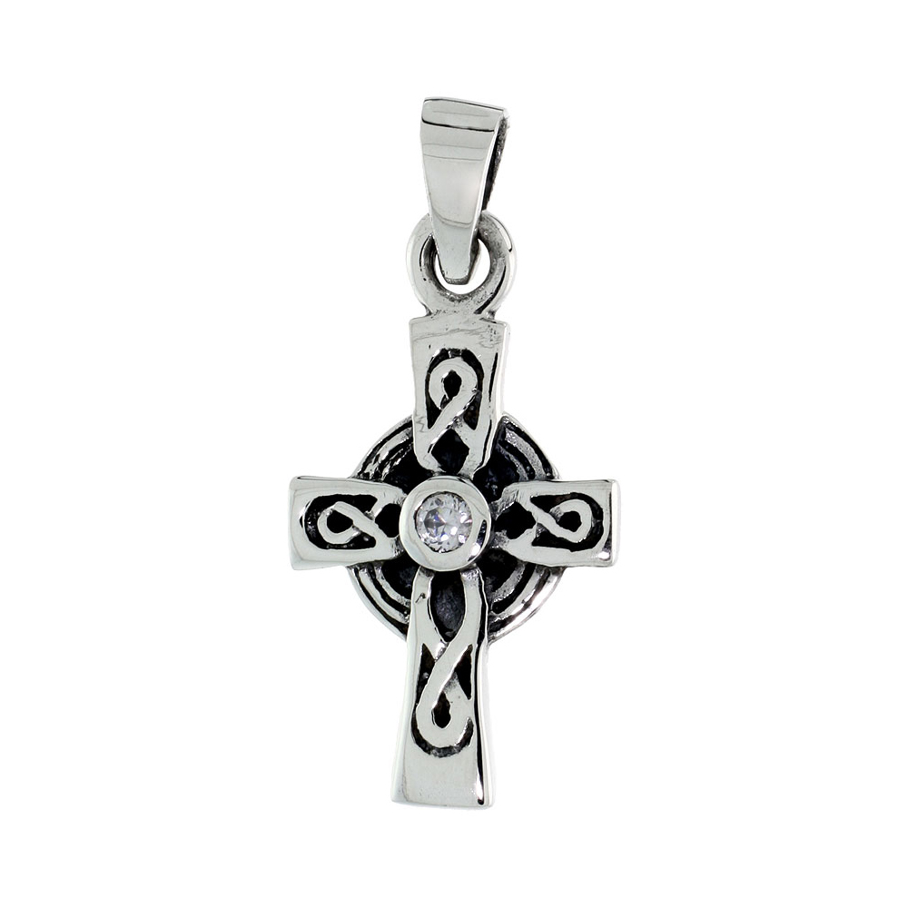 Sabrina Silver Sterling Silver Infinity Loop Celtic Cross Pendant w/ Single Clear CZ, w/ 18" Thin Box Chain at Sears.com
