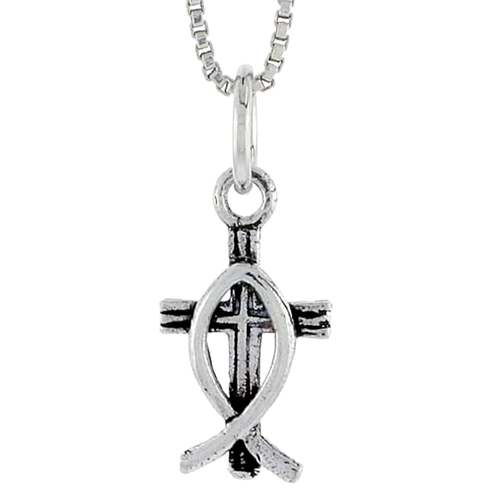 Sabrina Silver Sterling Silver Cross w/ Christian Fish Pendant, 1/2 inch tall at Sears.com