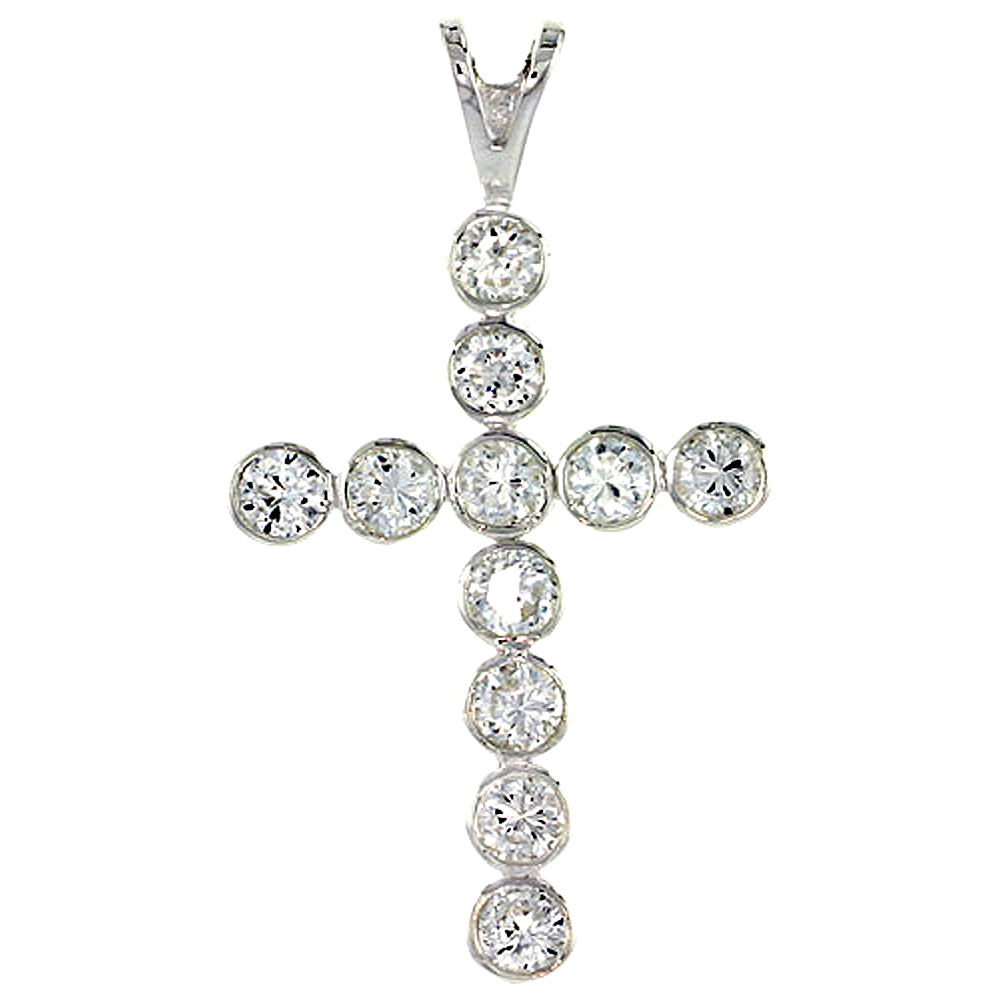 Sabrina Silver High Polished Sterling Silver 1 11/16" (43 mm) tall Cross Pendant, w/ eleven 4mm Brilliant Cut CZ Stones, w/ 18" Thin Box Chain at Sears.com