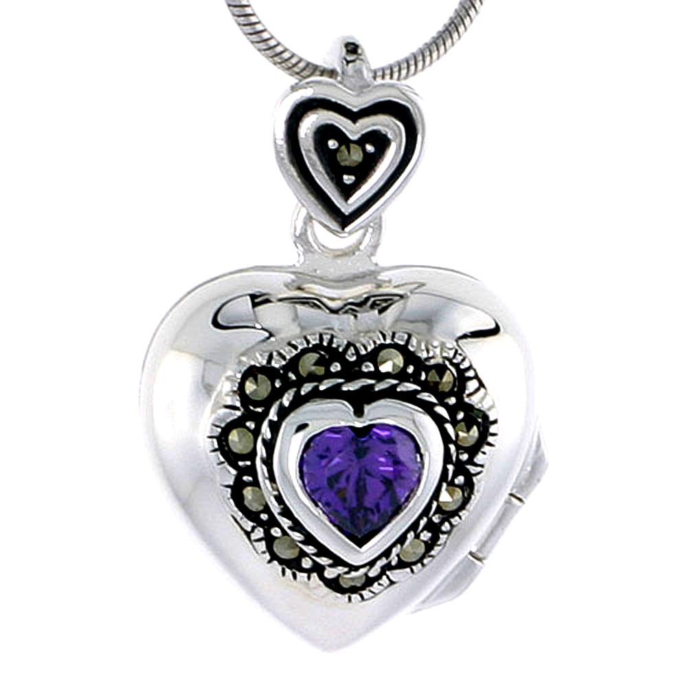 Sabrina Silver Heirloom Quality Sterling Silver Marcasite / CZ Amethyst Heart Locket. at Sears.com