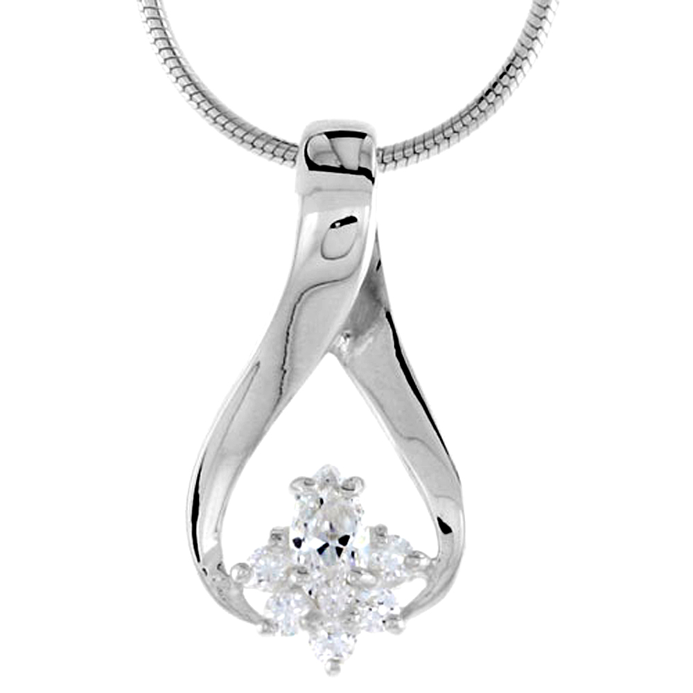 Sabrina Silver High Polished Sterling Silver 7/8" (22 mm) tall Cluster Pendant Slide, w/ one 6x3mm Marquise Cut & five 1.5mm Brilliant Cut CZ S at Sears.com