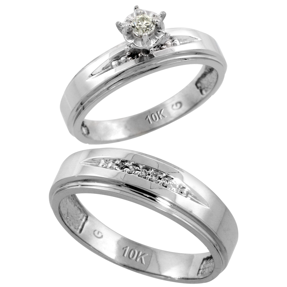 Sabrina Silver Sterling Silver 2-Piece Diamond Ring Set ( Engagement Ring & Man"s Wedding Band ), w/ 0.09 Carat Brilliant Cut Diamonds, ( 5mm; at Sears.com