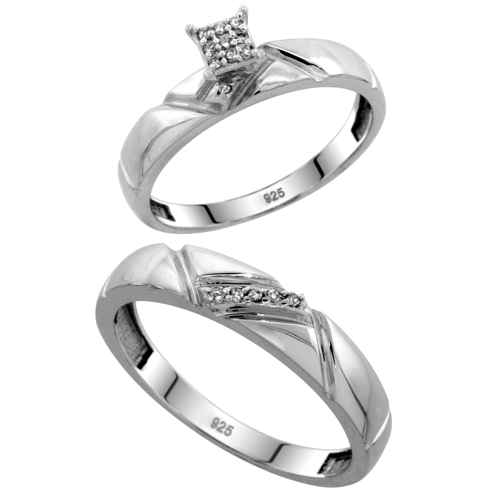Sabrina Silver Sterling Silver 2-Piece Diamond Ring Set ( Engagement Ring & Man"s Wedding Band ), w/ 0.08 Carat Brilliant Cut Diamonds, ( 4mm; at Sears.com
