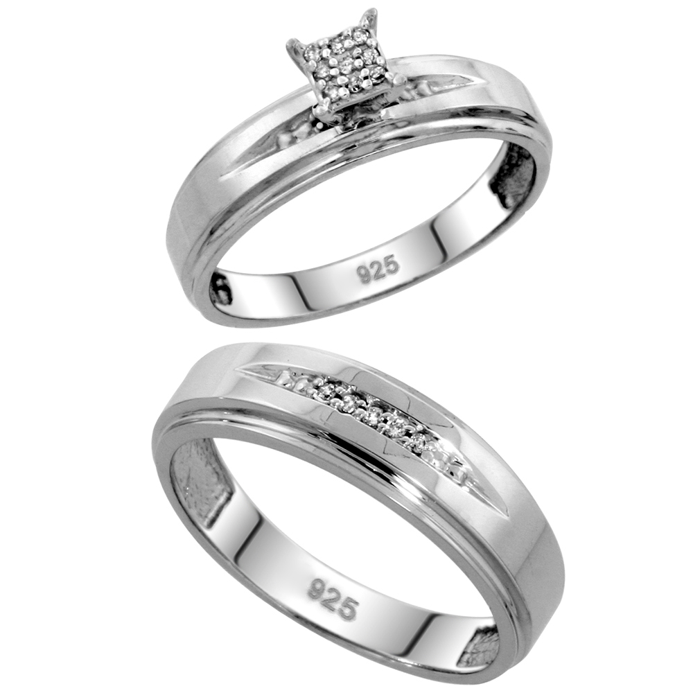 Sabrina Silver Sterling Silver 2-Piece Diamond Ring Set ( Engagement Ring & Man"s Wedding Band ), w/ 0.09 Carat Brilliant Cut Diamonds, ( 5mm; at Sears.com