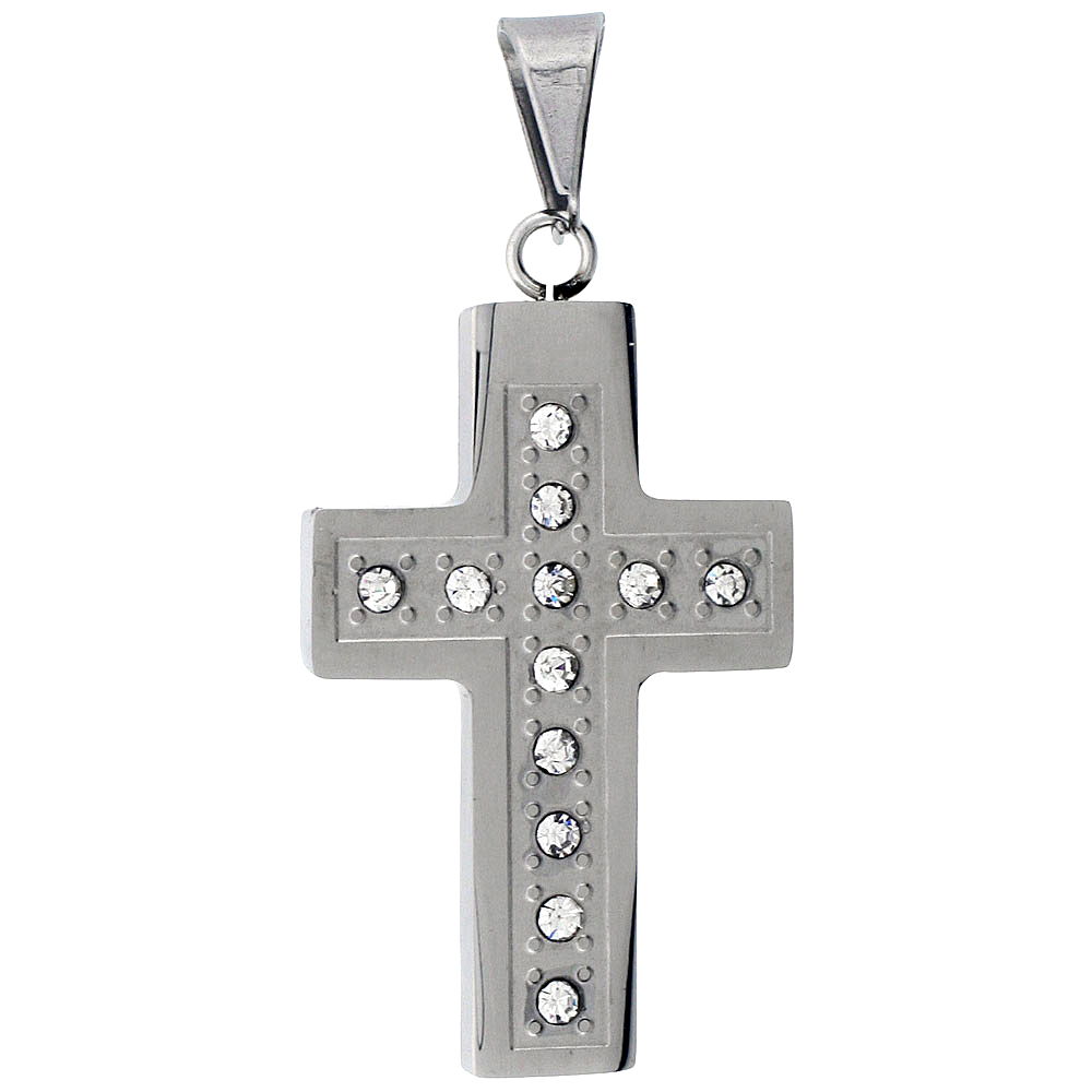 Sabrina Silver Stainless Steel Christian Cross Pendant, w/ CZ Stones, 1 1/2 inch tall with 30 inch chain at Sears.com
