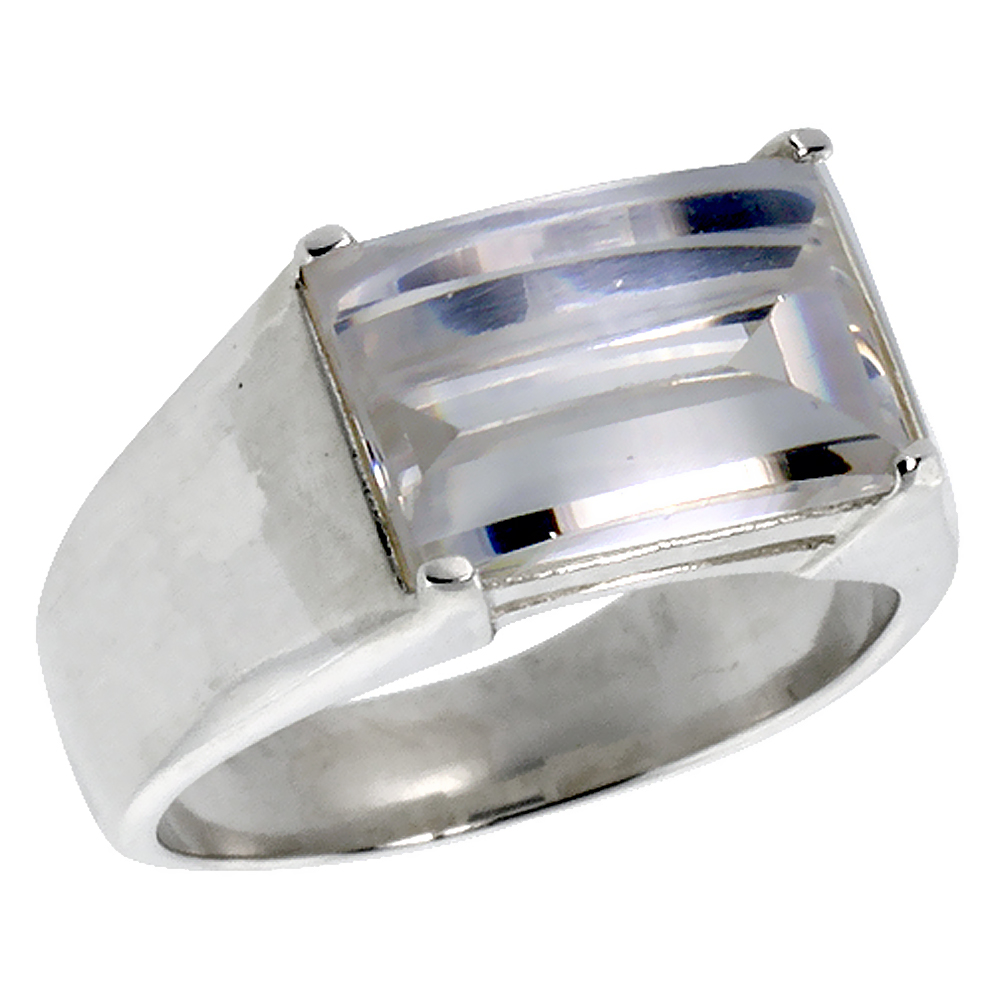 Sabrina Silver Sterling Silver Rectangular Cubic Zirconia Men"s Solitaire Ring (Available in Sizes 8 to 13) size 10 at Sears.com